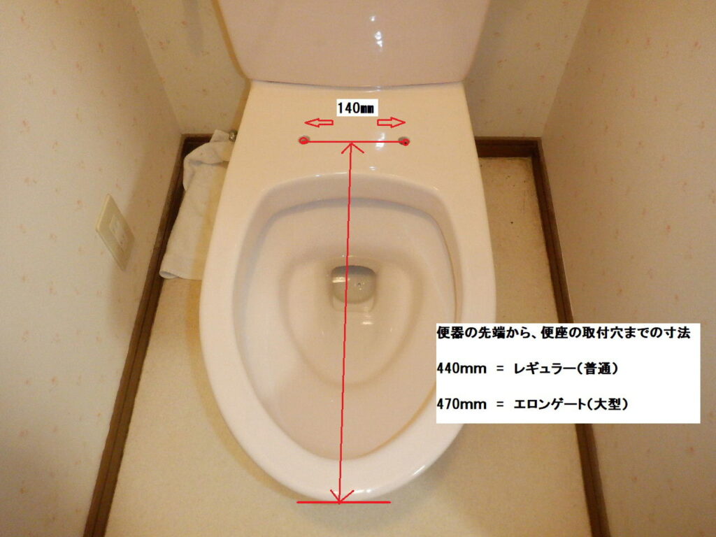 トイレ　便器のサイズの確認方法　温水洗浄便座（ｳｫｼｭﾚｯﾄ・ｼｬﾜｰﾄｲﾚ等）の取替時